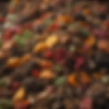 A close-up of a vibrant compost pile showcasing a variety of organic materials.