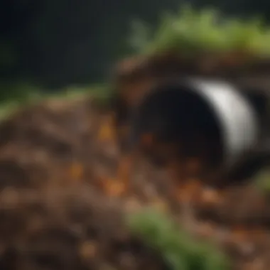 A well-organized compost system with distinct layers of green and brown materials.