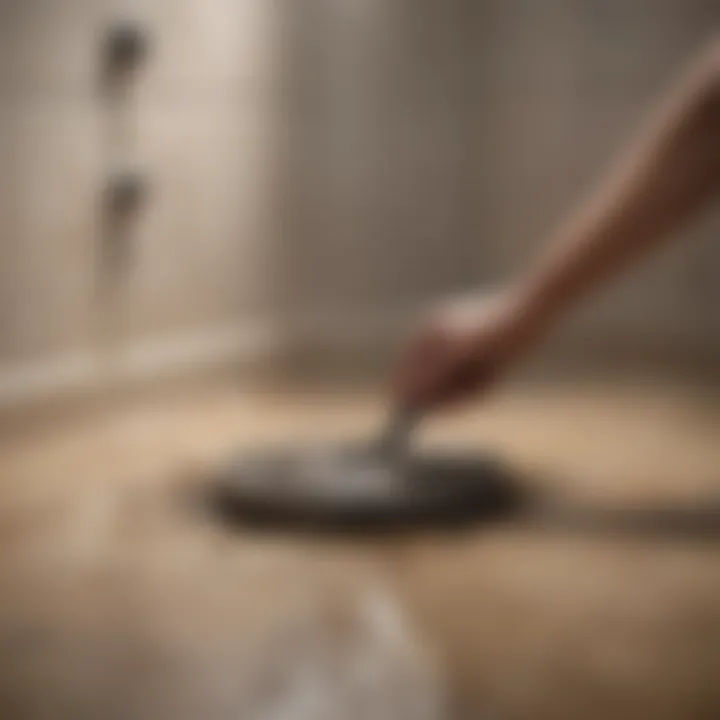 Homeowner cleaning a shower drain with a tool