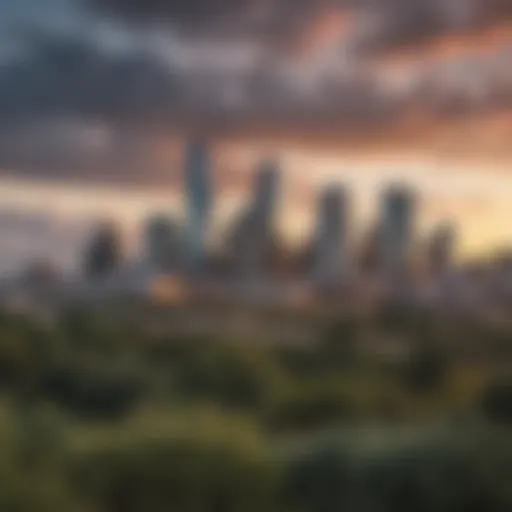 A panoramic view of the Austin skyline showcasing modern architecture