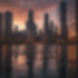 A scenic view of the Chicago skyline at sunset