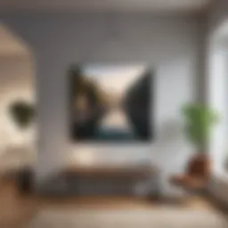 Sleek metal wall hanger supporting a large painting
