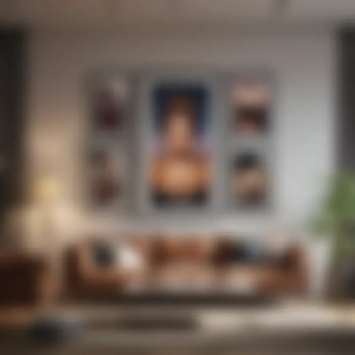 Diverse styles of large picture frames displayed in a modern living room