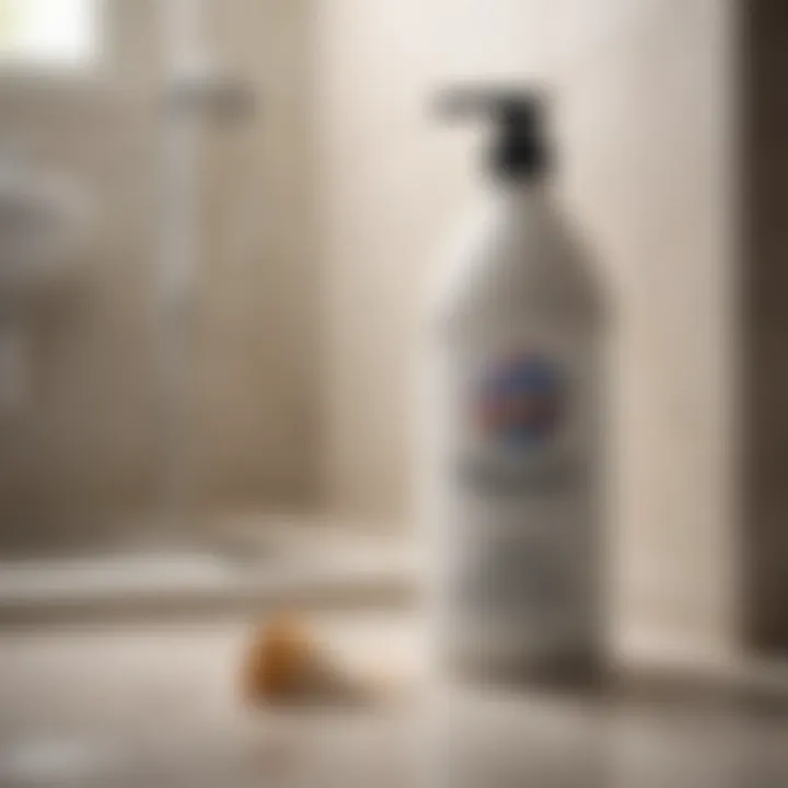 Bottle of bleach beside a shower