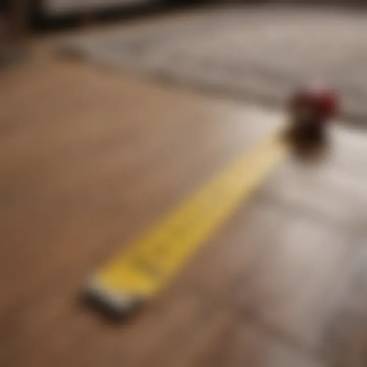 Measuring tape on a living room floor