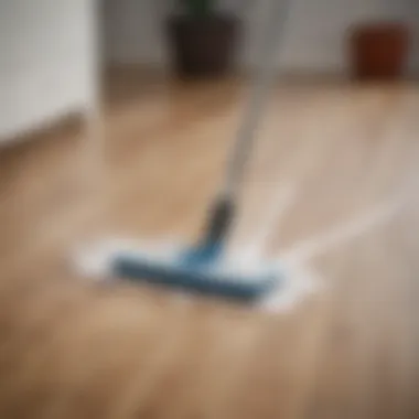 A steam mop on a laminate floor demonstrating cleaning action