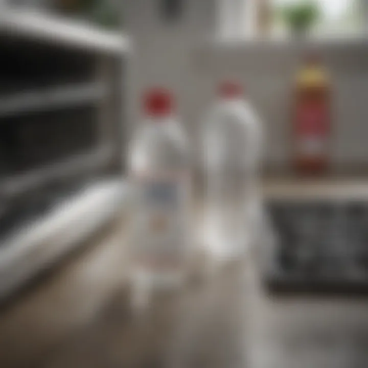 White vinegar bottle placed beside a dishwasher