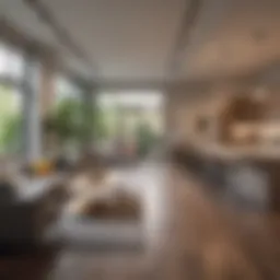 Interior view of a modern co-living space showcasing the communal areas