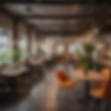 A vibrant co-working space within a coliving facility, filled with individuals engaged in creative work.