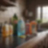 A collection of traditional cleaning products on a countertop