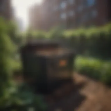 Composting in Urban Environments Urban compost bin surrounded by greenery