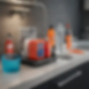 Essential Tools for Effective Surface Disinfection A well-organized cleaning station with various tools and supplies