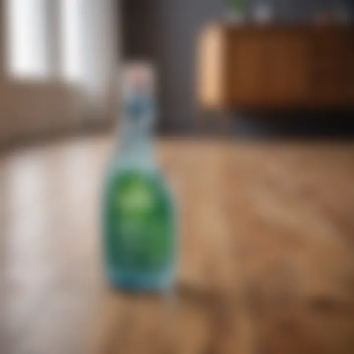 A bottle of eco-friendly laminate floor cleaner on a wooden surface