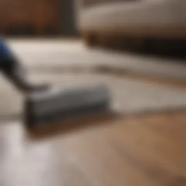 Various carpet cleaning tools neatly displayed on a wooden surface