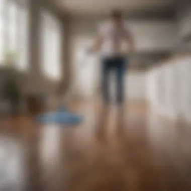 Demonstration of effective cleaning technique on laminate flooring