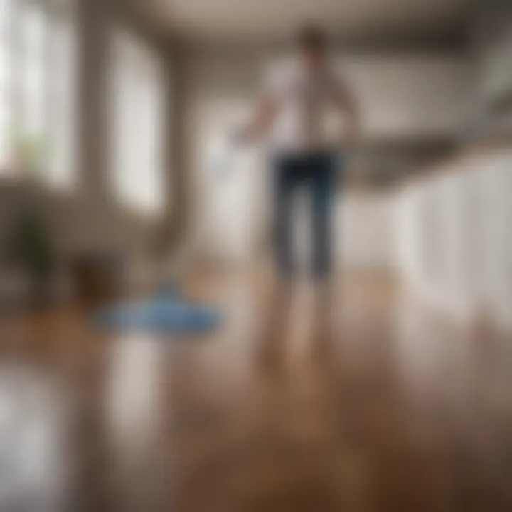 Demonstration of effective cleaning technique on laminate flooring