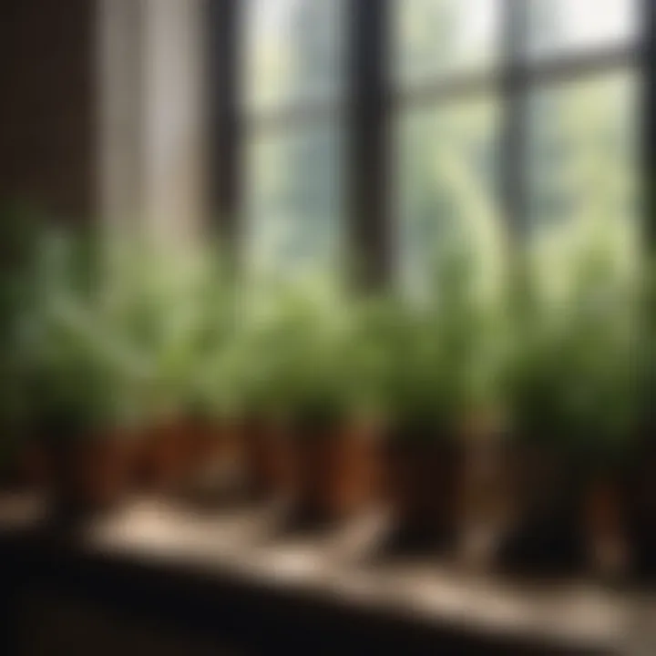 Sunlight filtering through a window onto herb plants