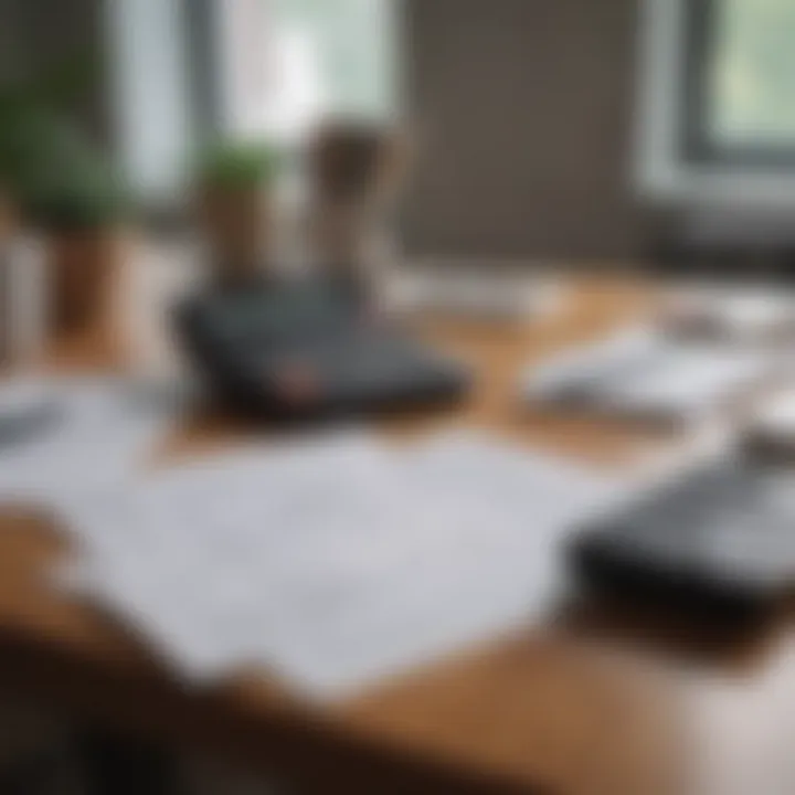 A calculator and financial documents on a desk, symbolizing budgeting