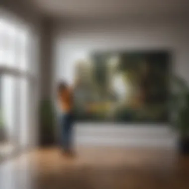 Evaluating Picture Height An interior designer evaluating the height of a painting in a modern space