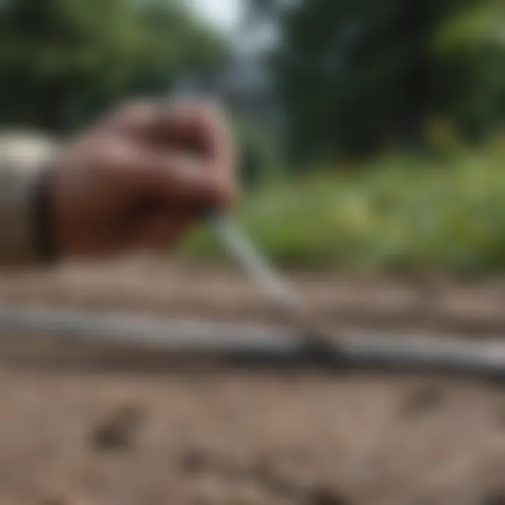 A professional using a measuring tool to define property lines