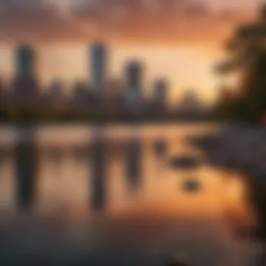 Serene view of the Charles River with the Boston skyline in the backdrop at sunset