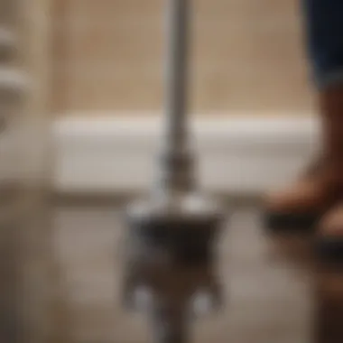 A person using a plunger to clear a clogged drain