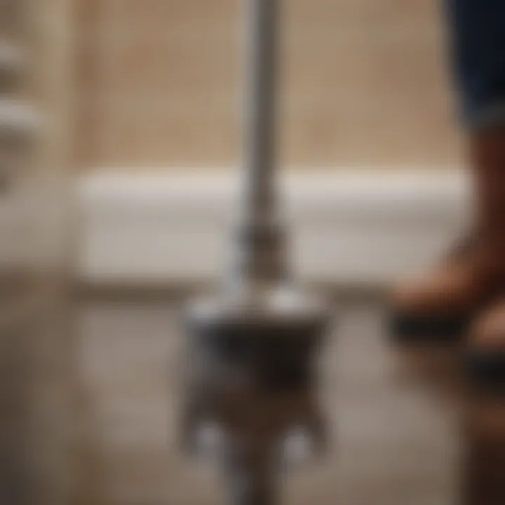 A person using a plunger to clear a clogged drain