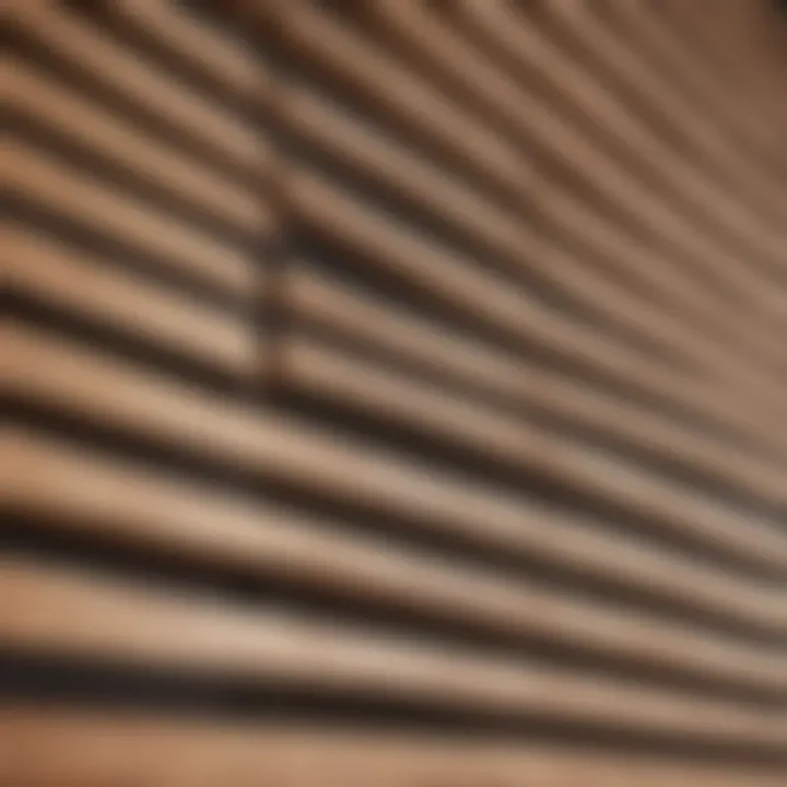 A close-up view of a wooden blind with dust accumulation