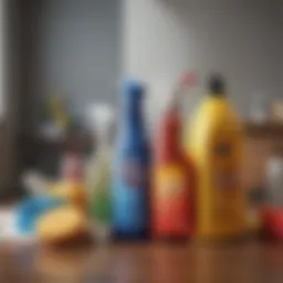 A vibrant selection of cleaning supplies arranged aesthetically