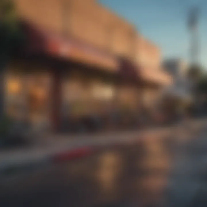 Vibrant street scene in a Los Angeles neighborhood filled with local shops and cafes