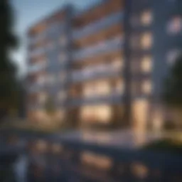 Modern apartment complex showcasing energy-efficient features