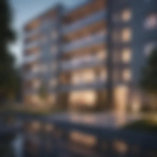 Modern apartment complex showcasing energy-efficient features