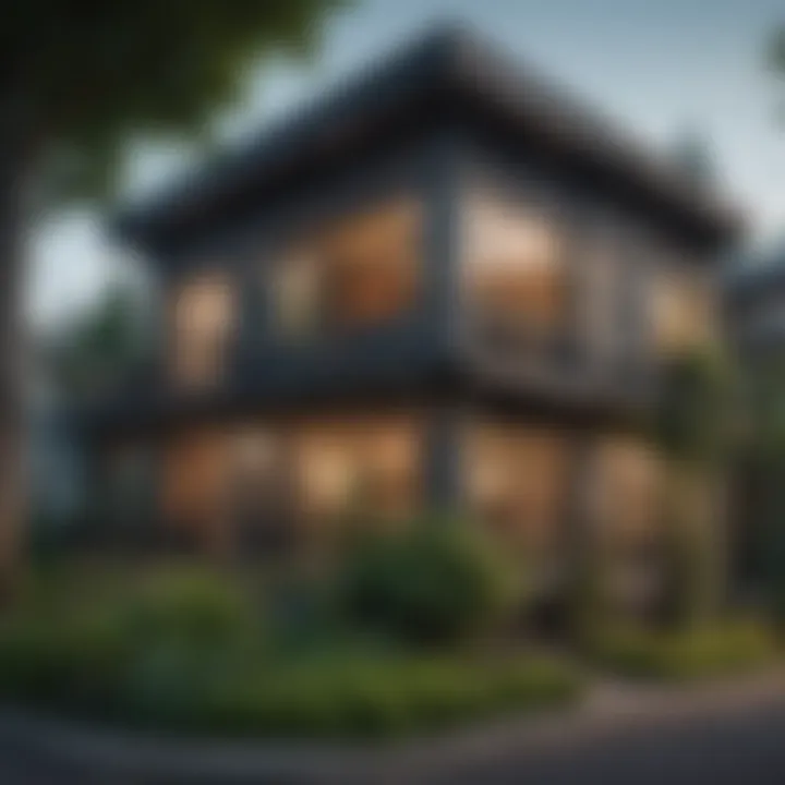 Charming exterior view of a four-bedroom apartment building surrounded by lush greenery in a Portland neighborhood.