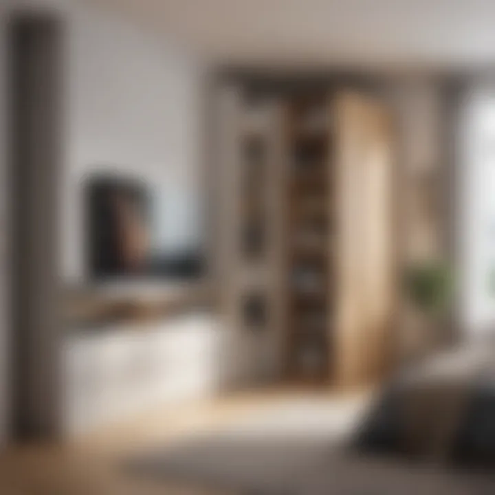 Innovative storage solutions incorporated into a one-bedroom apartment design.