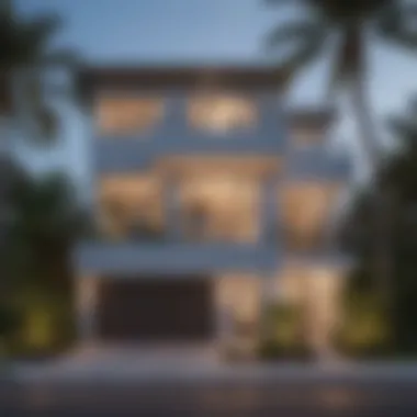 Stylish Miami Townhouse Exterior Stylish Miami townhouse exterior with palm trees