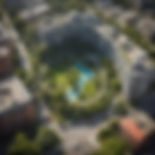 Aerial view of Park La Brea showcasing its lush greenery and iconic mid-century architecture