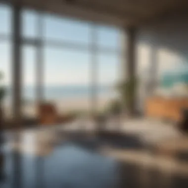 Modern studio interior with ocean view