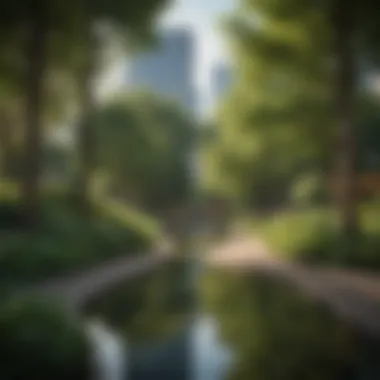 Urban Green Oasis A serene park in the city, providing a green oasis amidst the urban landscape.