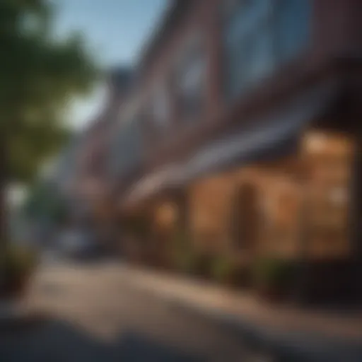 A vibrant street scene in an urban neighborhood showcasing local shops and cafés