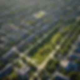 Aerial view of a vibrant Dallas neighborhood showcasing modern architecture and green spaces.