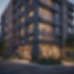 Modern condominium exterior showcasing urban lifestyle