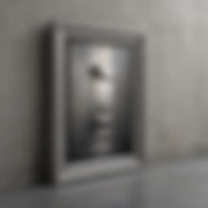 Demonstration of aligning a picture frame on a concrete wall
