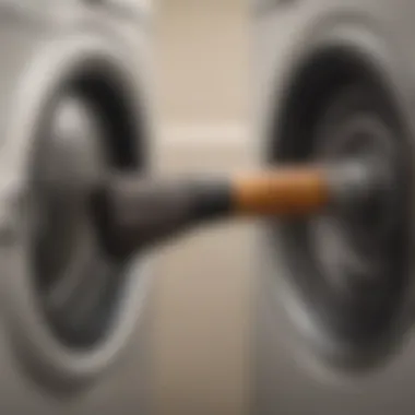 Using a Brush to Clean the Dryer Vent Cleaning dryer vent pipe with a brush
