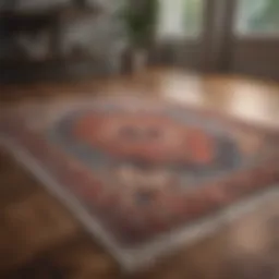 A pristine area rug laid out on a clean hardwood floor