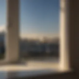 Close-up of a streaky window with sunlight casting shadows