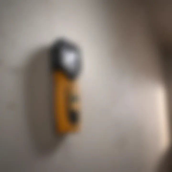 Using a stud finder device on drywall