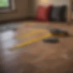 Measuring tape on a floor plan