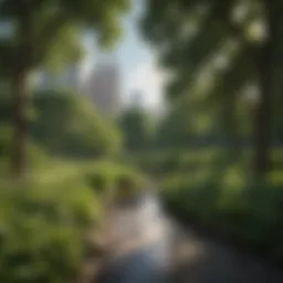 A scenic view of Central Park showcasing its green oasis amidst urban bustle