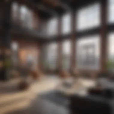 Interior Design of a Loft Apartment A stunning interior of a loft apartment showcasing high ceilings and large windows