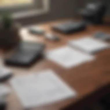 A well-organized desk with financial documents and a calculator